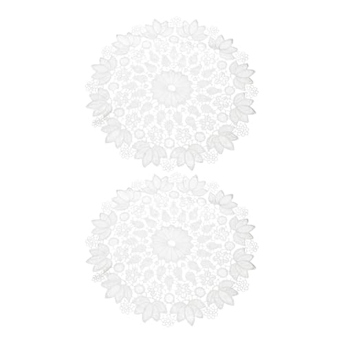 QUARKZMAN 2 Piezas De Mantelitos De Encaje para Mesas, Manteles Redondos De Encaje De 16 Pulgadas, Posavasos De Encaje De Ganchillo Hechos A Mano para Cocina Comedor, Blanco Y Hortensia