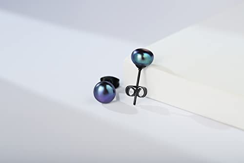 Bamiki Pearl Earrings For Women, 6-10Mm Freshwater Black Pearl Stud Earrings, Hypoallergenic Jewelry Gifts For Girls/Wife On Birthday Valentines/Mothers/Wedding Day, 7-7.5Mm #TOP3
