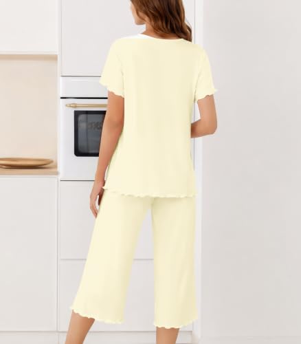 Image of NACHILA Women's Bamboo Viscose Pajama Sets Summer Cooling Short Sleeve Capri Soft Pjs Night Sweats Moisture Wicking Sleepwear