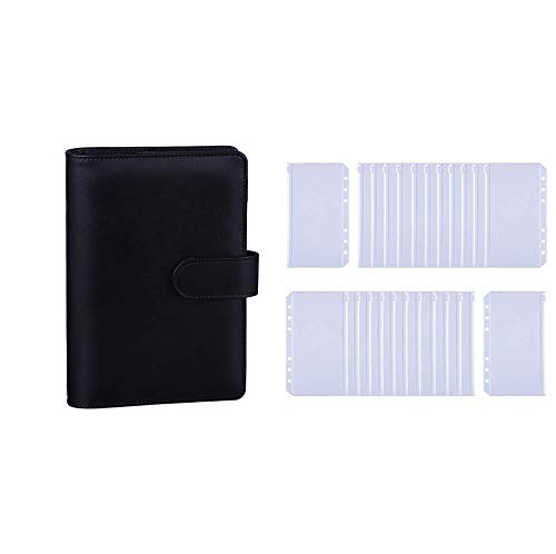 Antner A6 Pu Leather Notebook Binder (Black) Bundle | 24 Pieces A6 Binder Pockets #TOP19