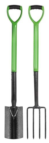 Unibos | 2 Piece Carbon Steel Border Fork & Spade Set D-Grip For Garden Weeding & Lawn Versatile Tools For Gardeners Strong Tough & Durable Metal (Border Fork & Spade Set)