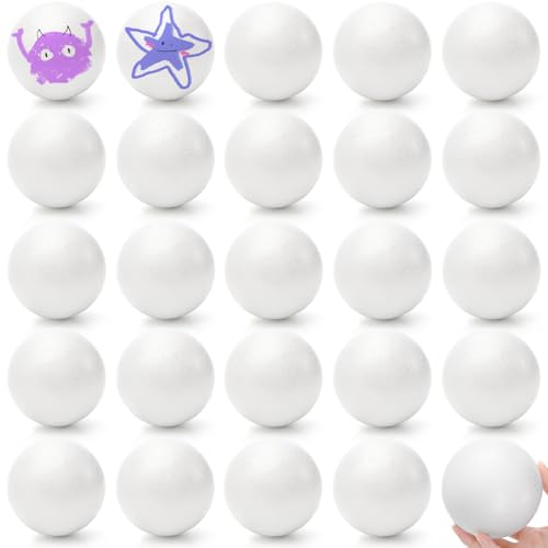 Lyellfe 24 Pack Craft Foam Balls 4 Inch Round Polystyrene Crafts Balls for DIY Projects Christmas Ornaments School Modeling Drawing