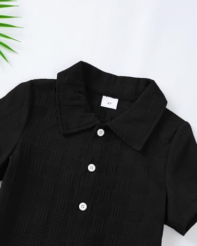 Image of Toddler Boy Clothes Little Kids Summer Outfits Short Sleeve Button Down Shirt Top Shorts Set 2 PCS Boy's Clothing