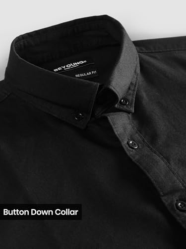 Image of Beyoung Oxford Cotton Shirt for Men | Premium Oxford Fabric | Regular Fit | Button-Down Collar