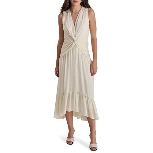 Image of DKNY Womens V-Neck Twist Front Sleeveless Dress