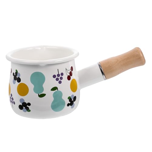 PRETYZOOM Enamel Butter Warmer Pot Japanese Style Milk Pan with Long Handle Compact Non Stick Design for Easy Use for Home Cooking and Food Preparation Random Style