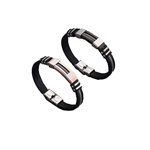 kejinzi Oveallgo Iontitan Vitalityboost Wristband, Silicone Titanium Steel Men's Hip Hop Bracelet, Punk Stainless Steel Bracelet, Trendy Men's Jewelry (black+rose gold)