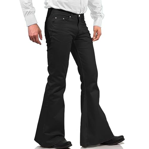 70s Outfits for Men Vintage Disco Flared Jeans Men Classic Bell Bottoms Denim Pants with Pockets2