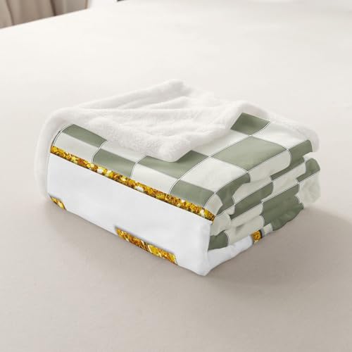 Image of Erosebridal Sage Green Checkered Sherpa Blanket Plaid Initial F Fuzzy Plush Throw Personalized Monogram Fleece Blanket for Kids Boys Girls,Fashion Grids Gingham Decor for Bed Couch Baby 30 inchx40 inch