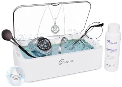 Loocam Ultrasonic Jewellery Cleaner, 46000Hz, 600ml Glasses Cleaner with Basket and Cleaner Solution, Portable Machine for Jewellery, Ring, Eyeglass, Makeup Brush, Retainer, Coins