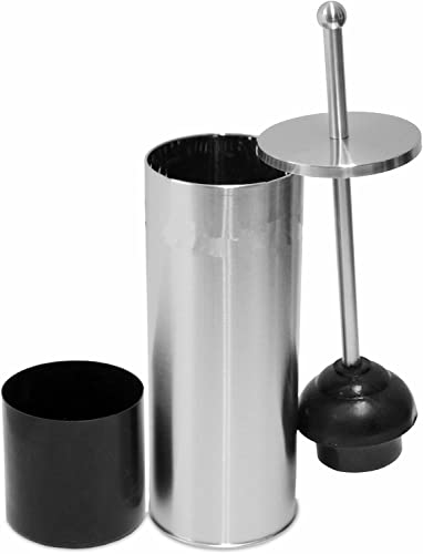 Image of Chrome Toilet Plunger with Holder Bathroom Metal Canister Holder Drip Cup, Heavy Duty, Deep Cleaning Silver