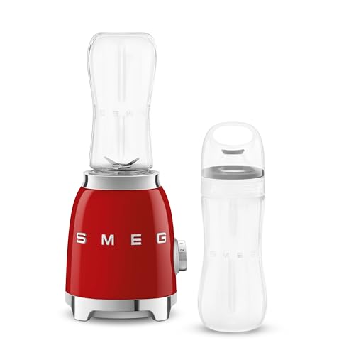 Smeg, Mini-blender Compact PBF01RDEU, 2 Niveaux de Vitesse, Blocage Moteur de Sécurité, 2 bouteilles de 600 ml Fournies, Base Antidérapante, Range cordon...
