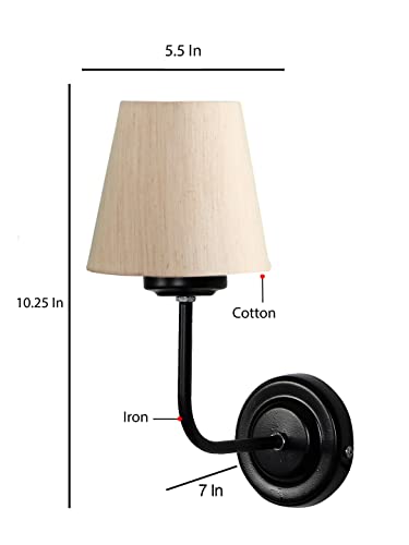 Image of Wall Sconce Wall Lamp (H-10 Inches, Beige) for Living Room /Bedroom, Hall, Study, Kids Room, Home Office, Balcony Decor | Black Metal Finish, Modern Indoor Wall Light Night Ambient Lighting