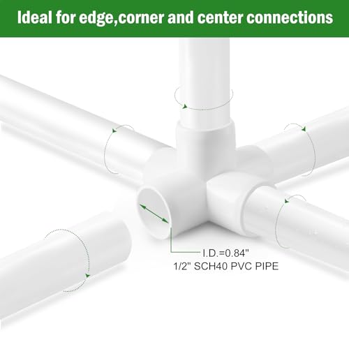 5 Way PVC Pipe Fittings 1/2 Inch, Zernmiarder White PVC Elbow Corner Side Outlet Tee Fitting, SCH40 Furniture Grade Pipe Connectors - Fits 1/2" Polyvinyl Chloride Pipes, 4 Pieces