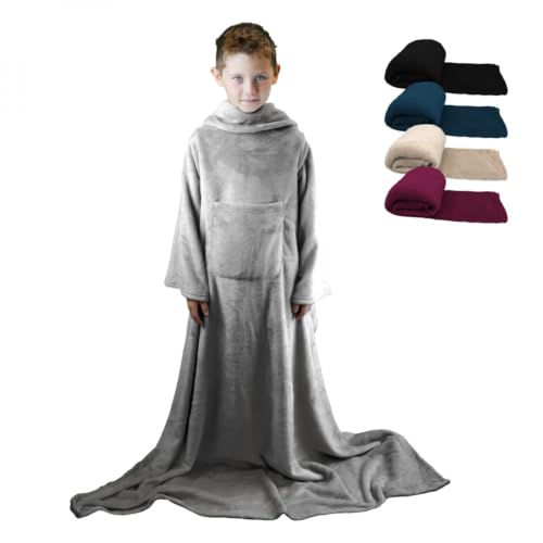 Vivezen - Couverture polaire plaid intégral avec manches et poche - Taille enfant ou adulte jusqu'à 1m65 - Plusieurs coloris