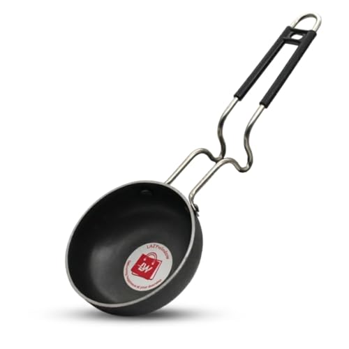 Image of LAZYwindow Iron Tadka Pan 12 cm with Insulated Steel Handle, Black | Insulated steel handle for a secure and comfortable grip