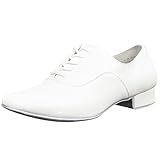 Linodes Men's Latin Dance Shoes 1 Inch Leather Sole Ballroom Salsa Tango Waltz Character Shoe-White-9.5M