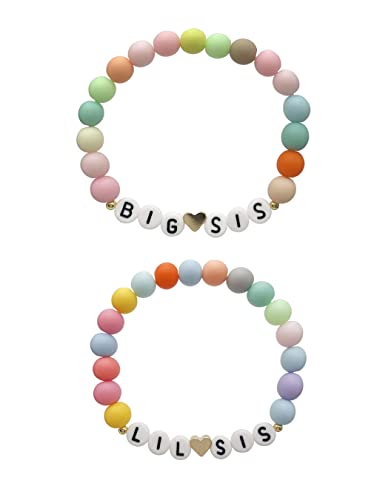 tenghong2021 Big Sister Bracelet Necklace Jewelry set Gold Heart Beads Colorful Heart Rainbow Beads Best Christmas Halloween New Years Gift For Women-2 Bracelets A