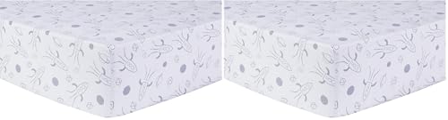 Image of Galaxy Fitted Crib Sheet - Rocket Ships Scatter Print, Gray, Fully Elasticized, 8 in Deep Pockets, Fits Standard Crib Mattress 28 in x 52 in (Pack of 2)