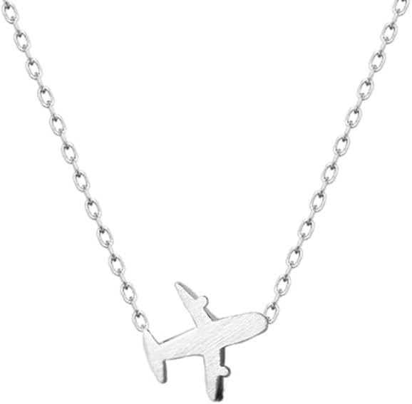 Cute Airplane Pendant Necklace for Women Teen Girls 925 Sterling Silver Brush Plane Airline Flight Charm Drop Choker Chain Adjustable Fashion Simple Souvenir Jewelry Gift Box 18 Inches
