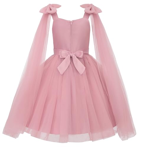 Uhnice Girls Sleeveless Tulle Dress with Fixed Shoulder Bows for Flower Girl Wedding Party2