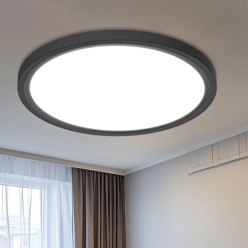 Image of libtit 16 inch Black LED Ceiling Lights, 36W 3600lm, 3 Color Temps 3000K /4000K /6500K, Large Flush Mount Fixture for Kitchen, Hallway, Bedroom, Living Room, 120V ETL Listed, 1Pack