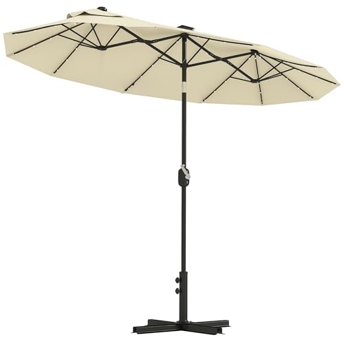 Outsunny Ombrellone Doppio Inclinabile 295x150cm con Manovella, Luci LED, Base