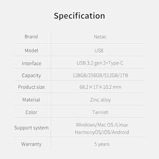 Netac 1TB Portable External USB Solid State Drive up to 550MB/s Type-c and USB 3.2 Dual Interface for Data Storage, Expansion of Storage for Photos/Videos/Music/Files, US8