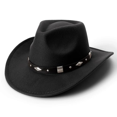 Image of DRESHOW Cowboy Hat for Women and Men Western Felt Cowboy Cowgirl Hat Wide Brim Belt Buckle Retro Fedora Hats Unisex Caps