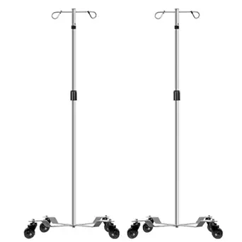 IV Poles IV Stands 2 Hooks 4 Legs Portable Rolling with Stainless Steel Adjustable Height, 2PCS