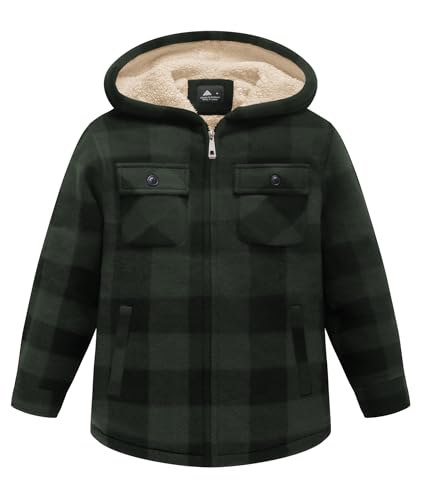 Image of GEEK LIGHTING Boys Flannel Jacket Sherpa Lined Hoodies Zip Up Fleece Plaid Shirt Jackets Winter Outdoor Coat Warm
