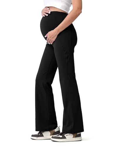 SUNNYBUY Leggings deportivos de mujer para embarazadas, pantalones de yoga para embarazadas, pantalones de maternidad sobre el abdomen, leggings de cintura alta con bolsillos, Negro , M