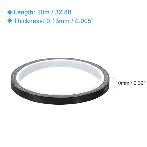 Image of MECCANIXITY High Temperature Tape 10mm PTFE Coated Fabric Tape Heat Resistant Tape for Vacuum Sealers Adhesive Tape 10m /33ft Black 0.13mm Thickness