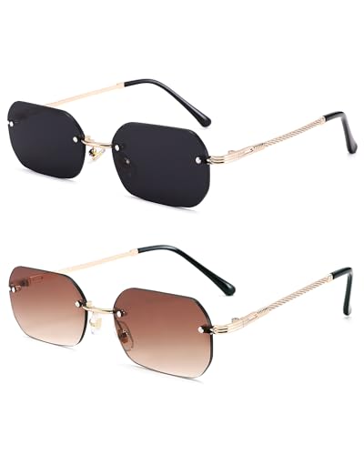 Pro Acme Rimless Rectangle Sunglasses for Men Women Hexagon Frameless y2k Glasses Shade2