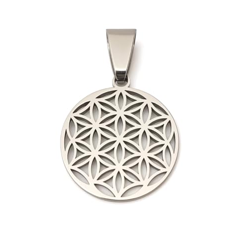 Felicidade Pendentif Fleur de Vie en Acier Inoxydable - Symbole d'Harmonie et d'Énergie Positive - Couleurs Argent et Doré - Idéal pour Femme - Bijou...