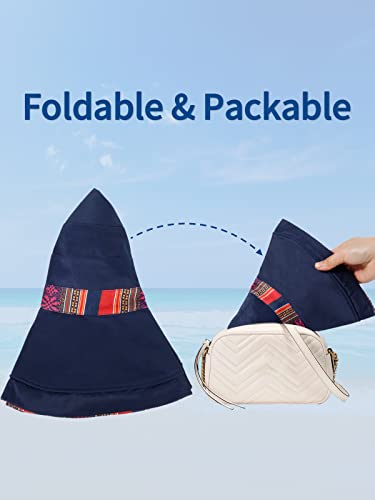Image of HH HOFNEN Women Sun Hats Wide Brim Summer Beach Hat Chin Strap UV Protection Bucket Hat for Travel