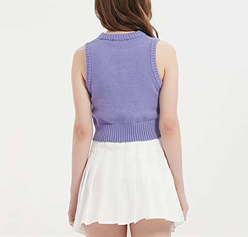 Image of Women's Sweater Vest,Y2K Sleeveless Pattern Preppy Style Knitted Crop Tank Top for Girl
