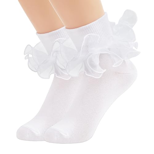 Image of Komorebi Big Ruffle Ankle Socks Women-Lace Frilly Cute Socks-Soft Cotton Girls Sock