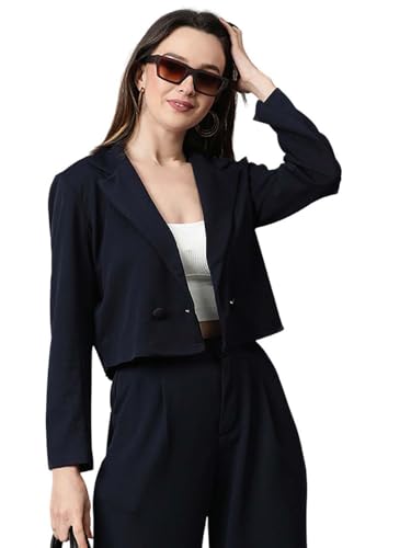 Image of KOTTY Women's Solid Single Breasted Casual Blazer Navy Blue