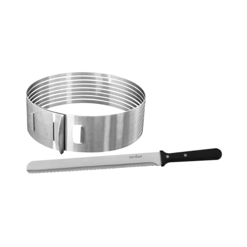 Zenker 7704 Ensemble 2 pièces pour découpe de layer cake, ustensiles de pâtisserie, couteau de pâtisserie, cercle de découpe, trancheur de gâteaux, Acier...