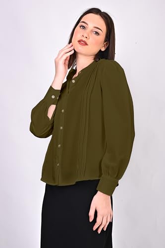 Image of Women's Regular Fit Solid Pleated Cotton Blend Shirts
