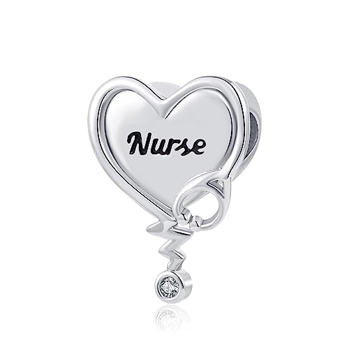 Abalorio de enfermera estetoscopio RN corazón cobre accesorio pulseras Pandora charm médico 3