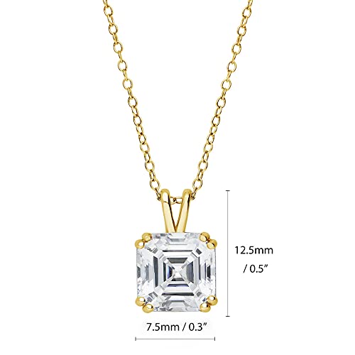 Berricle Sterling Silver Solitaire 3 Carat Asscher Cut Cubic Zirconia Cz Anniversary Pendant Necklace For Women, Yellow Gold Flashed #TOP2