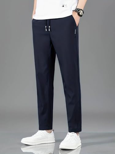 Image of TAGDO Men's Loose Fit Solid Color Polyester Drawstring Sports Pants - Casual, and Comfortable for Outdoor Activities (5186)