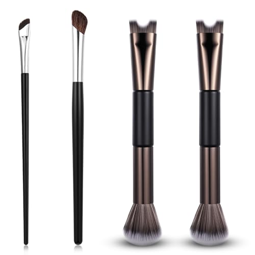 4 Pcs Sculpting Dual-End Nose Brush, 2-in-1 Nose Contour Brush Angled Makeup Brushes Blush Brushes for Sculpting and Defining Contour