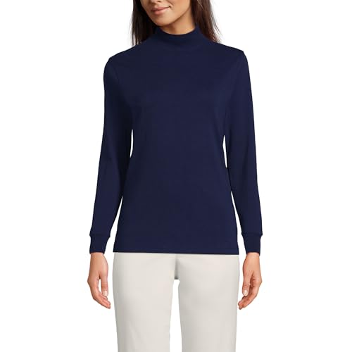 Image of Lands' End Women's Cotton Mock Turtleneck | Soft Cotton Knit, Rib Trim With Spandex, Mid-Hip Length, Relaxed Fit, Layering, Petite and Plus Sizes