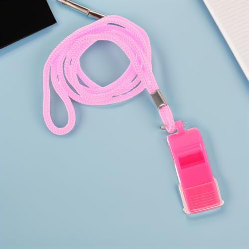 Juego de 6 silbatos deportivos plásticos rosados con cordón miniatura 7