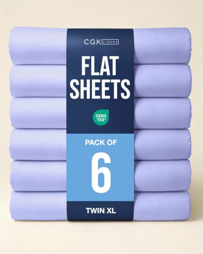 Twin XL Size Flat Sheet - Pack of 6 Top Flat Bed Sheet Only - Lavender