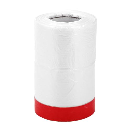 Image of Pre-Taped Masking Film Plastic Cover PE Film Masking Paper 1 Pc 2500x55cm / 82.02ftx21.65 inch White Red