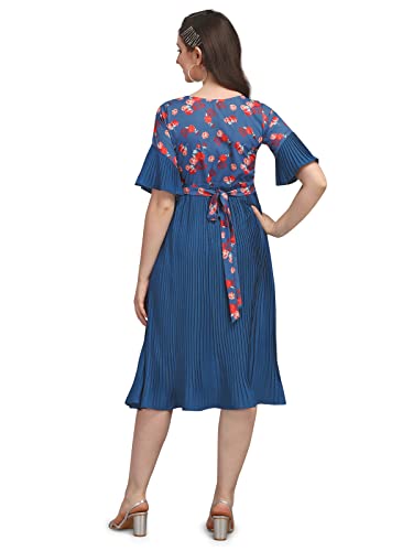 Image of SIRIL Women's Fit And Flare - Digital Print Half Sleeve Mini Crepe Dress